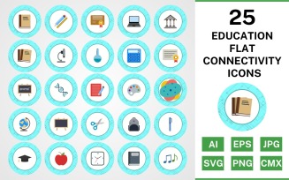 25 Education Flat Connectivity Icon Set