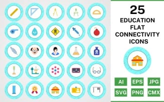 25 Education Flat Connectivity Icon Set