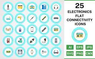25 Electronic Devices Flat Connectivity Icon Set