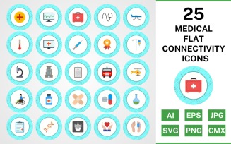 25 Medical Flat Connectivity Icon Set