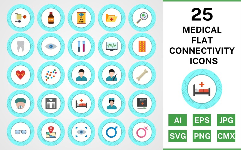 25 Medical Flat Connectivity Icon Set