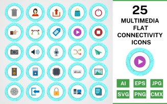 25 Multimedia Flat Connectivity Icon Set