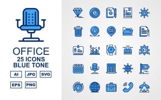 25 Premium Office III Blue Tone Pack Icon Set