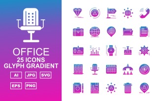 25 Premium Office III Glyph Gradient Pack Icon Set
