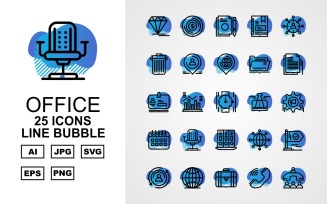 25 Premium Office III Line Bubble Pack Icon Set