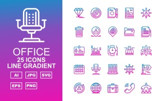 25 Premium Office III Line Gradient Pack Icon Set