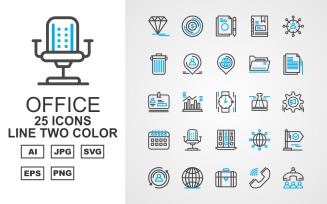 25 Premium Office III Line Two Color Pack Icon Set