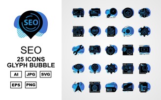 25 Premium SEO III Glyph Bubble Pack Icon Set