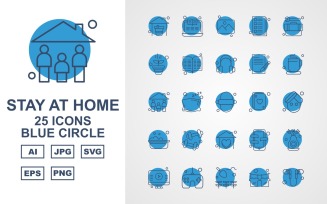25 Premium Stay At Home Blue Circle Pack Icon Set