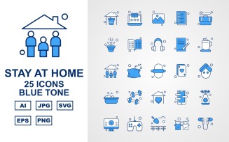 25 Premium Stay At Home Blue Tone Pack Icon Set