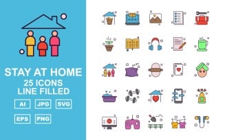 25 Premium Stay At Home Line Filled Pack Icon Set