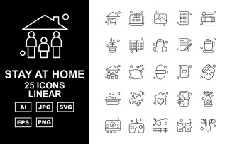 25 Premium Stay At Home Linear Pack Icon Set