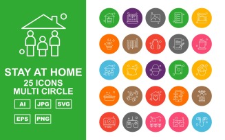 25 Premium Stay At Home Multi Circle Pack Icon Set