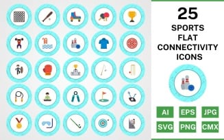 25 Sports And Games Flat Connectivity Icon Set