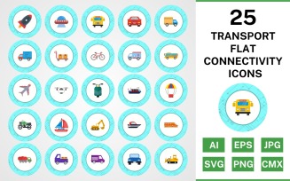 25 Transport Flat Connectivity Icon Set