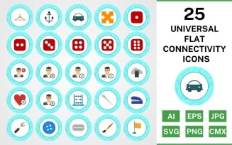 25 Universal Flat Connectivity Icon Set