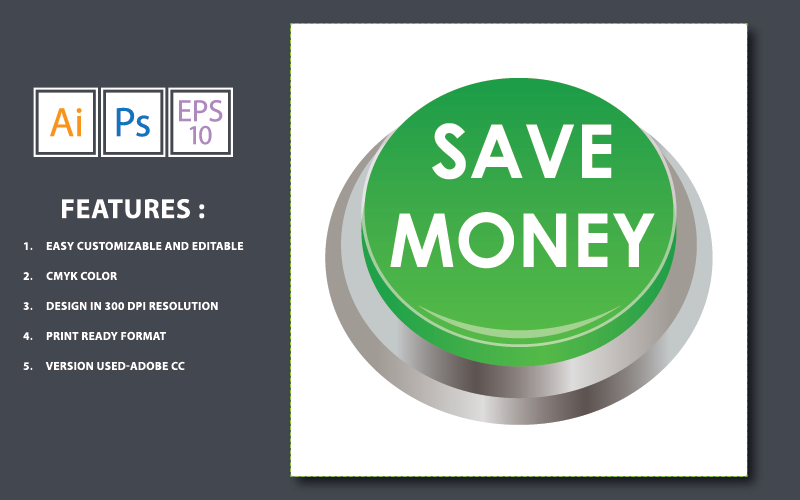 Save Money Round Button - Illustration