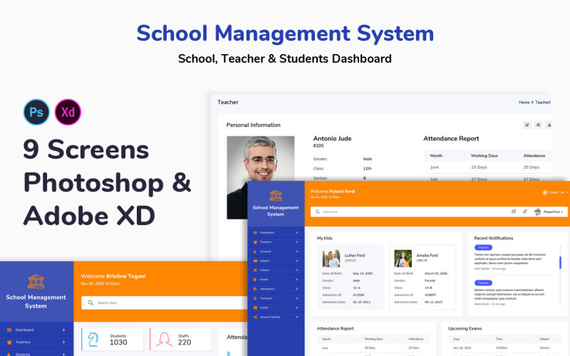 School Management System Dashboard UI Elements