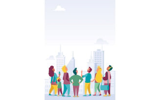 Crowd with City Background - Illustration