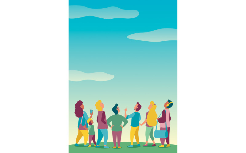 Crowd with Nature Background - Illustration