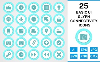 25 Basic ui Glyph Connectivity Icon Set