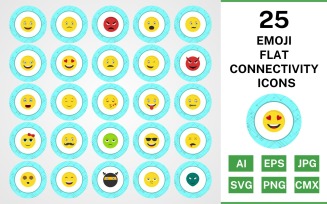 25 Emoji Flat Connectivity Icon Set