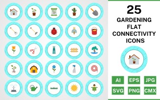 25 Gardening Flat Connectivity Icon Set