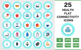 25 Health Flat Connectivity Icon Set