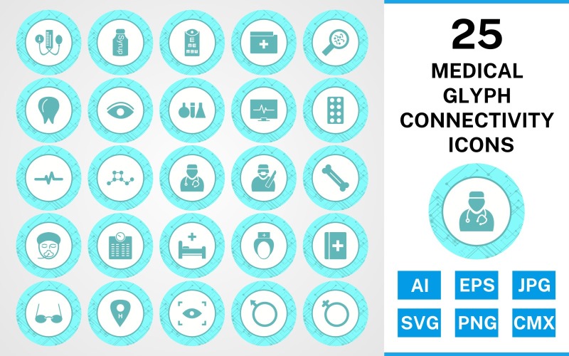 25 Medical Glyph Connectivity Icon Set