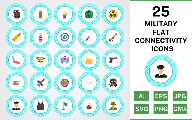 25 Military Flat Connectivity Icon Set