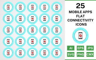 25 Mobile Apps Flat Connectivity Icon Set