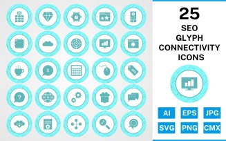 25 Seo Glyph Connectivity Icon Set