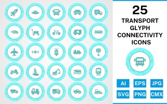 25 Transport Glyph Connectivity Icon Set