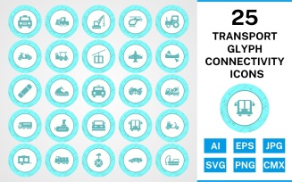 25 Transport Glyph Connectivity Icon Set