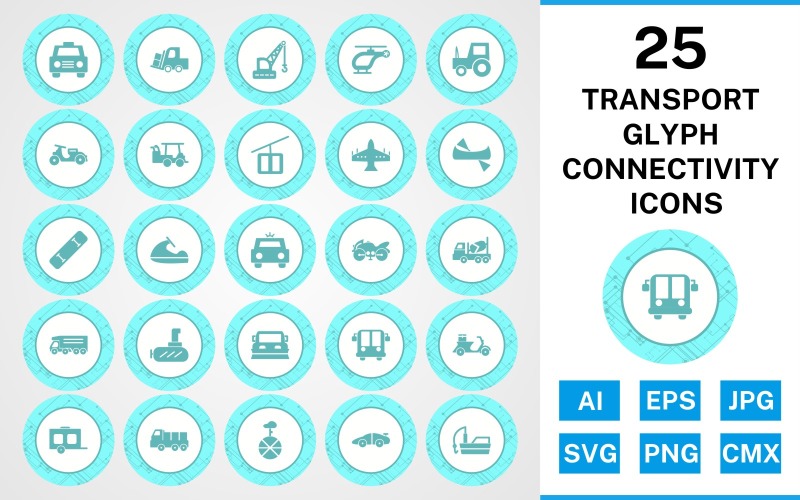 25 Transport Glyph Connectivity Icon Set