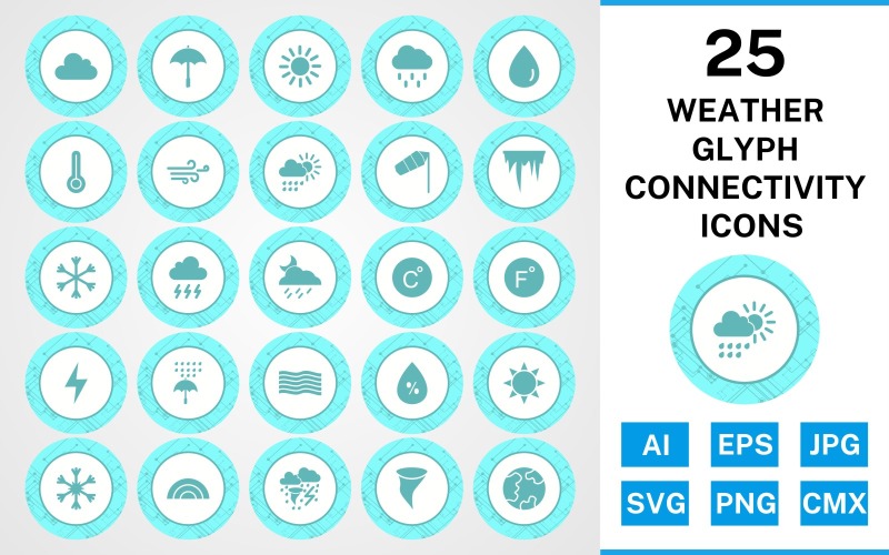25 Weather Glyph Connectivity Icon Set