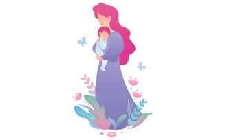 Mother and Baby on White - Illustration