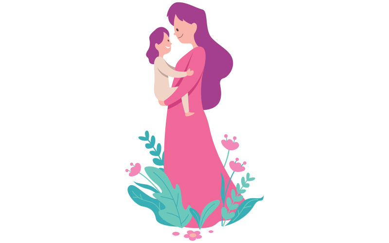 Mother and Child on White - Illustration