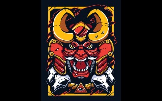 Samurai Demon Warrior Mascot - Illustration