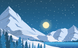 Winter Lake Snowfall - Illustration