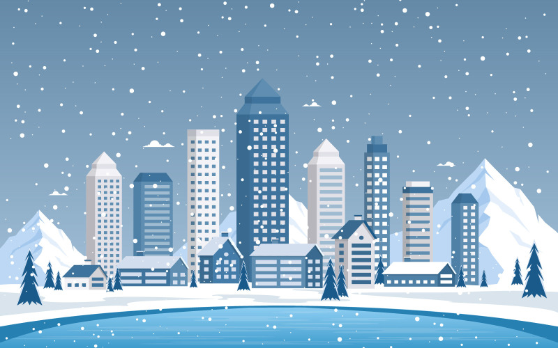 Winter Mountain City - Illustration