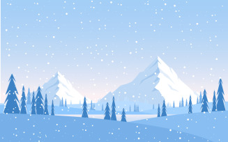 Winter Mountain Snowfall - Illustration