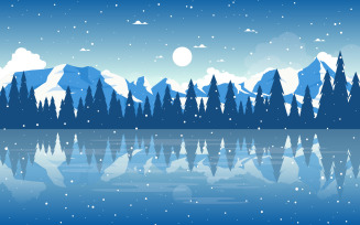 Winter Snowfall Lake - Illustration