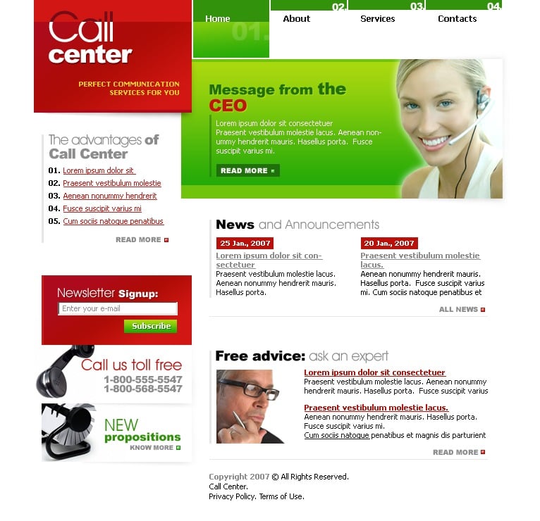 Call Center Website Template #14544