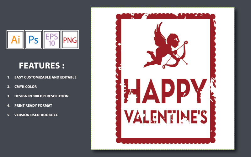Grunge Happy Valentine with Little Angel Vector Design - Illustration