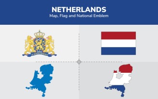 Netherlands Map, Flag and National Emblem - Illustration