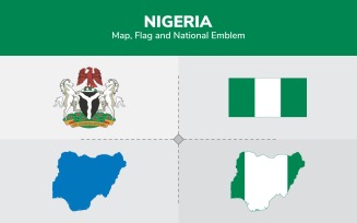Nigeria Map, Flag and National Emblem - Illustration