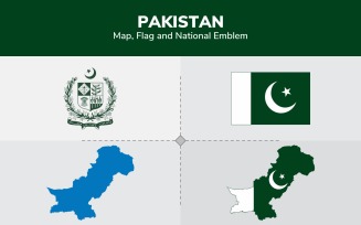 Pakistan Map, Flag and National Emblem - Illustration