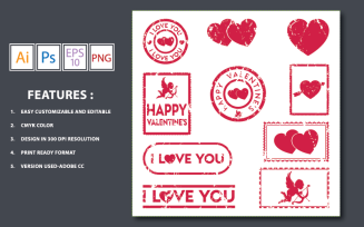 Valentine Stamps Vector Design - Illustration