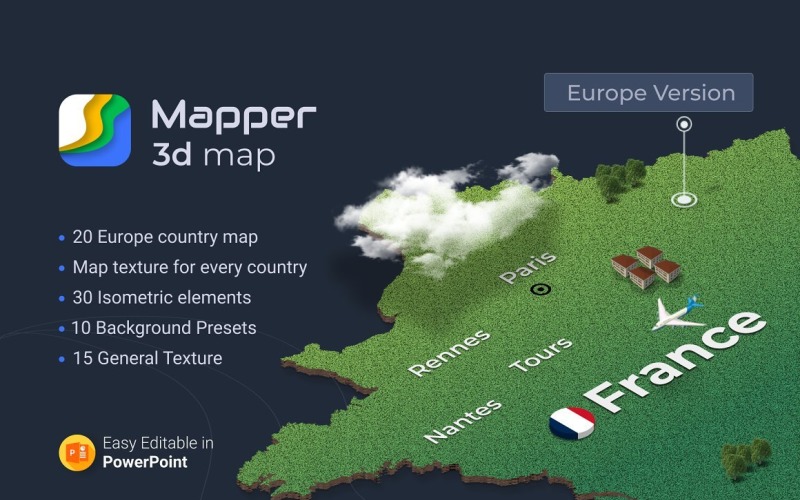 Mapper – 20 European Countries 3D Maps PowerPoint template PowerPoint Template
